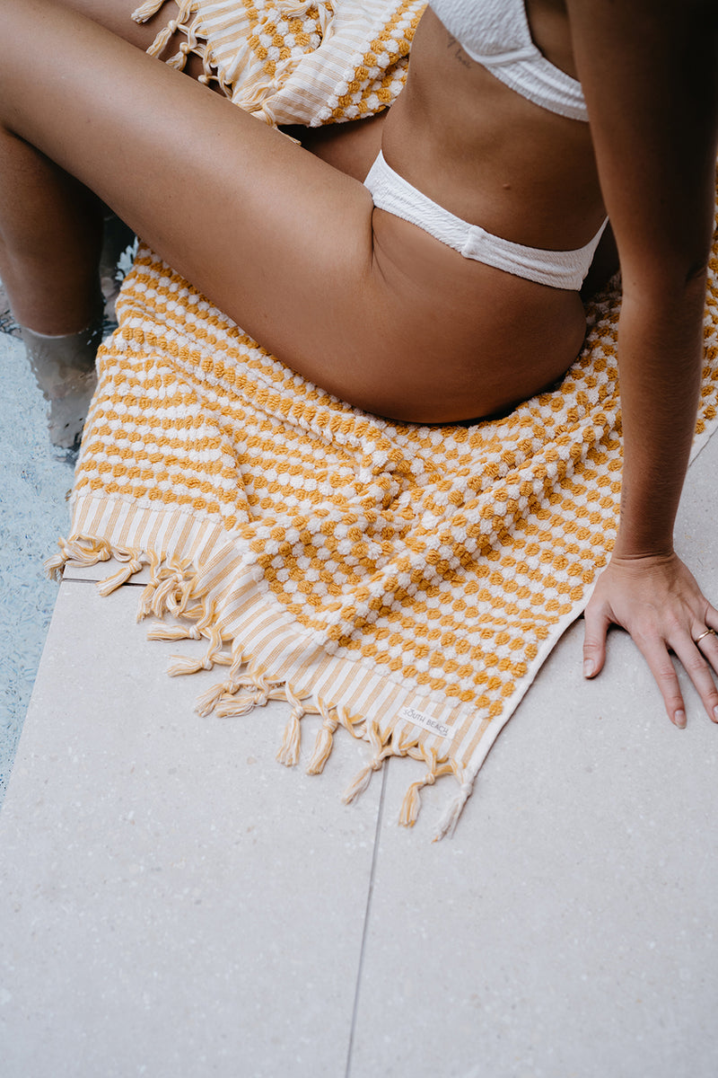 pom pom mustard Turkish pool towel