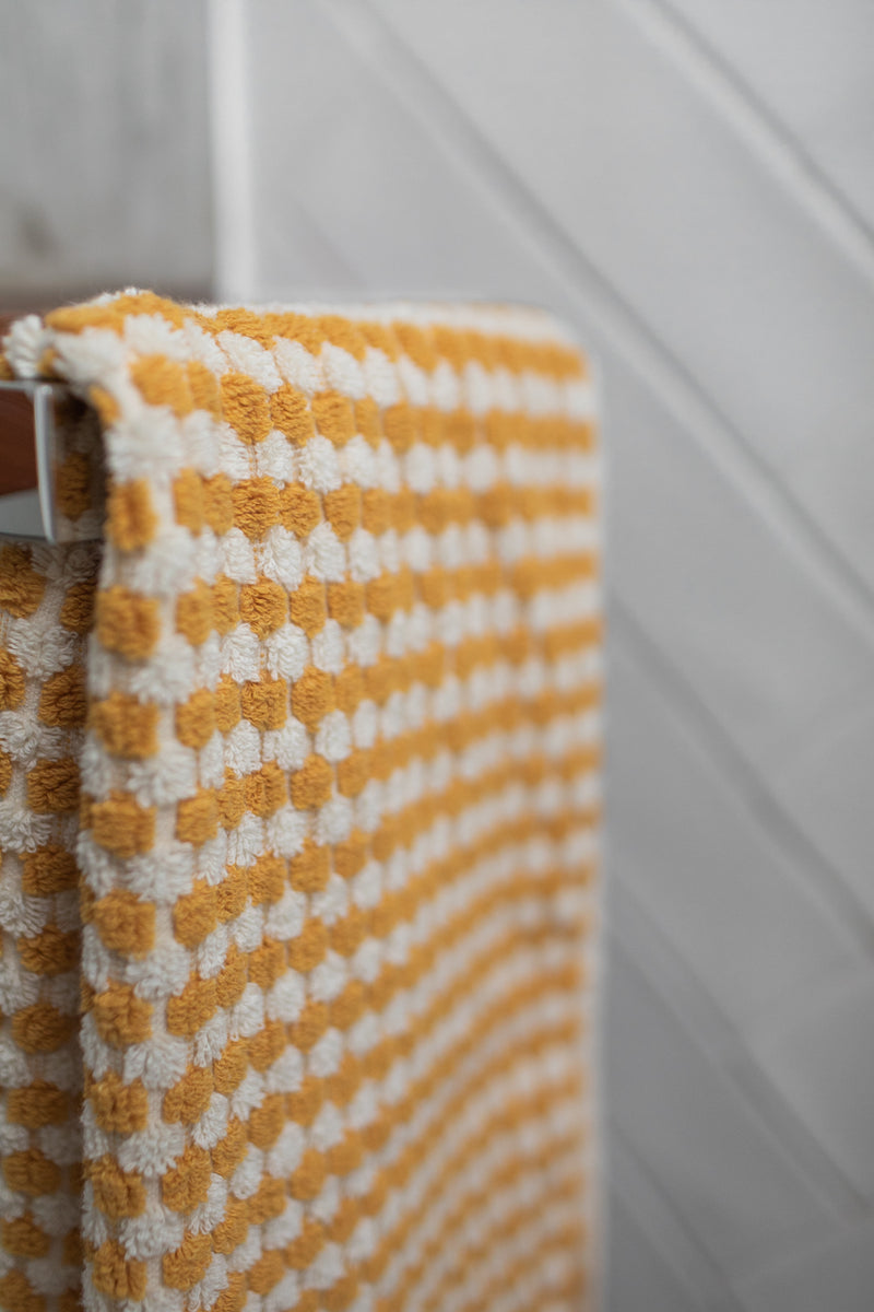 pom pom mustard Turkish bath hand towel